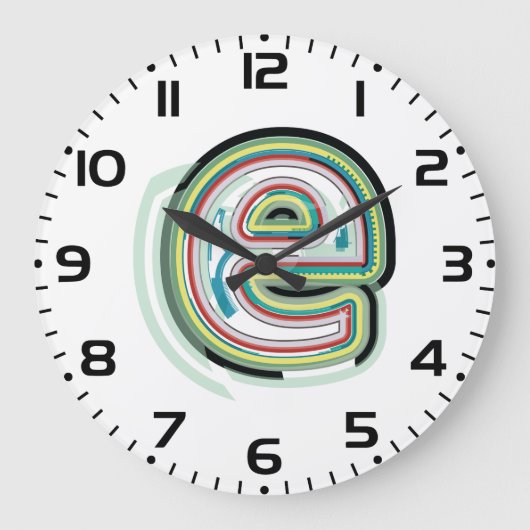 数々の色文字E抽象芸術モダンタイポグラフィ ラージ壁時計 (正面)