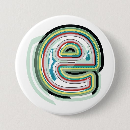 数々の色文字E抽象芸術モダンタイポグラフィ 缶バッジ (正面)