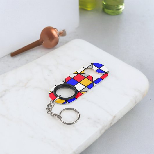 数々の色正方形 キーホルダー栓抜き
