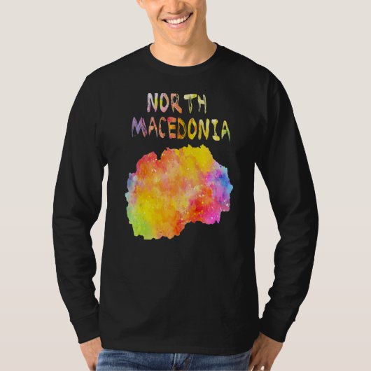 数々の色水彩北マケドニア地図デジタル Tシャツ (正面)
