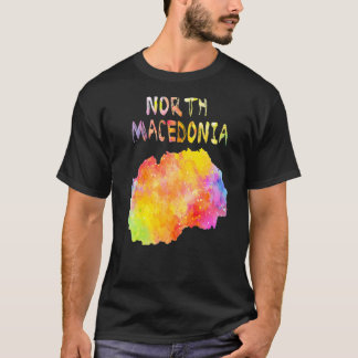 数々の色水彩北マケドニア地図デジタル Tシャツ