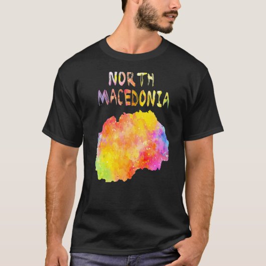 数々の色水彩北マケドニア地図デジタル Tシャツ (正面)