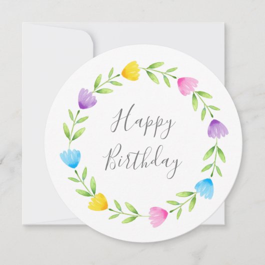 数々の色水彩花茎リース カード (正面)