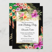 数々の色熱帯ブラックハイビスカスフローラパーティー 招待状 (正面/裏面)