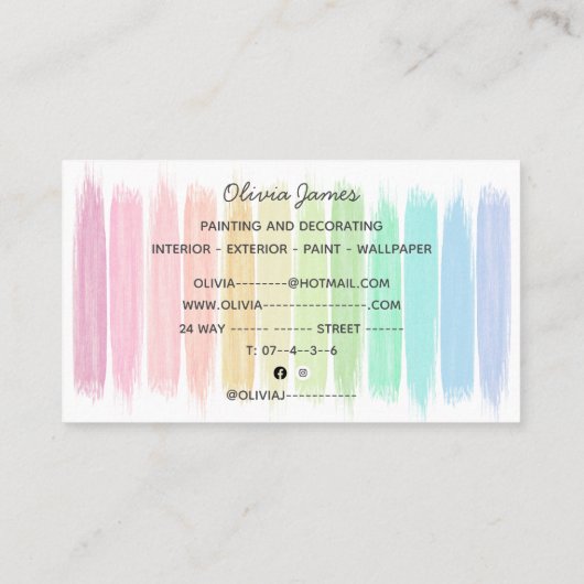 数々の色絵を描絵を描筋飾と 名刺 (裏面)