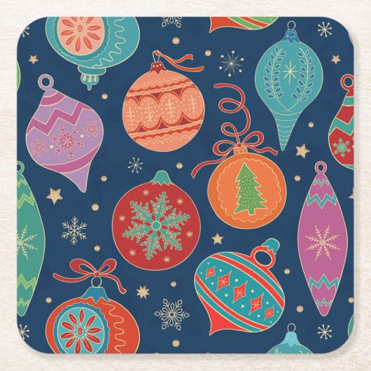 数々の色金ゴールドクリスマスツリー装飾パターン スクエアペーパーコースター (正面)