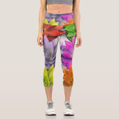 数々の色鮮やかな蓮の花 カプリレギンス (正面)