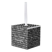 数々の言語メリークリスマスサンダー_コーブ キューブオーナメント (裏面アングル)