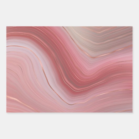 数々の金ゴールドアクセント付きアゲート大理石パターン ラッピングペーパーシート (正面3)