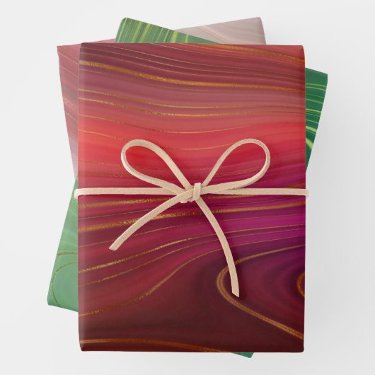 数々の金ゴールドアクセント付きアゲート大理石パターン ラッピングペーパーシート (インサイチュ)