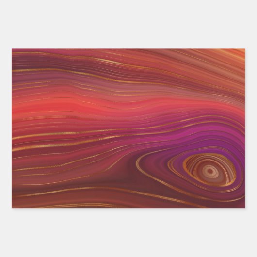 数々の金ゴールドアクセント付きアゲート大理石パターン ラッピングペーパーシート (正面)