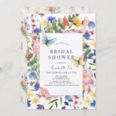 数々の – カラーのワイルドフラワーとバタフライブライダルシャワー 招待状 (正面/裏面)