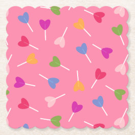 数々の – カラーハート棒つきキャンデー-紙コースター ペーパーコースター