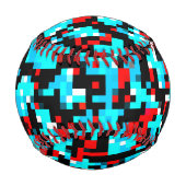 数々の – カラーブルー黒赤白ピクセルパターン 野球ボール (裏面)