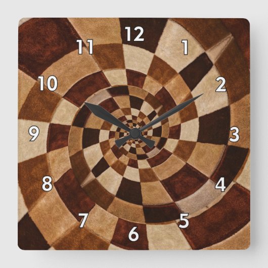 数々の – カラー地球トーンらせん状 スクエア壁時計 (正面)