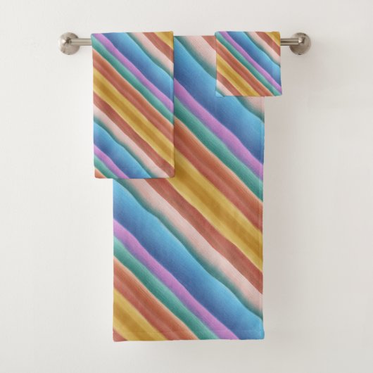 数々の – カラー水カラーストライプパターン バスタオルセット (インサイチュ)