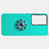 数々の-ティール(緑がかった色)上のカラー結晶デザイン SAMSUNG GALAXYケース (左側面)