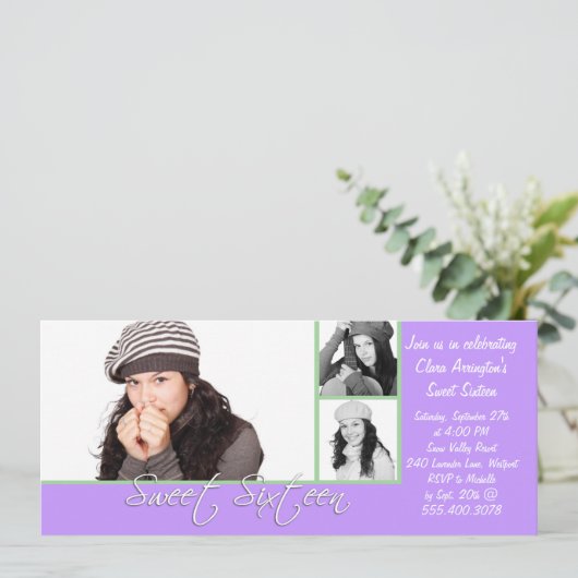 数々の-写真テンプレートスウィート16誕生日招待状 招待状 (スタンド正面)