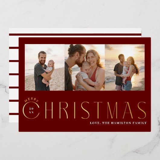 数々の – 写真メリークリスマスフォトカード 箔シーズンカード (正面/裏面)