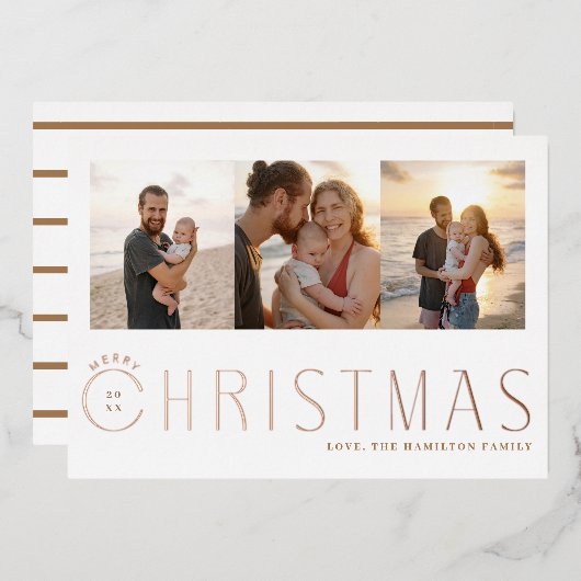 数々の – 写真メリークリスマスフォトカード 箔シーズンカード (正面/裏面)