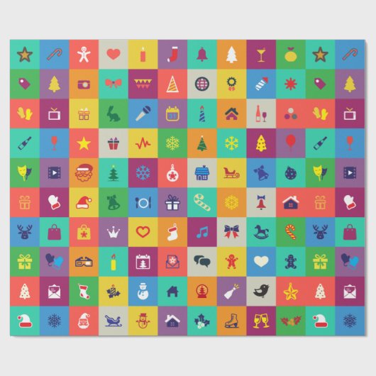 数々の – 色のクリスマスアイコンの巻き付け紙 ラッピングペーパー (フラット)