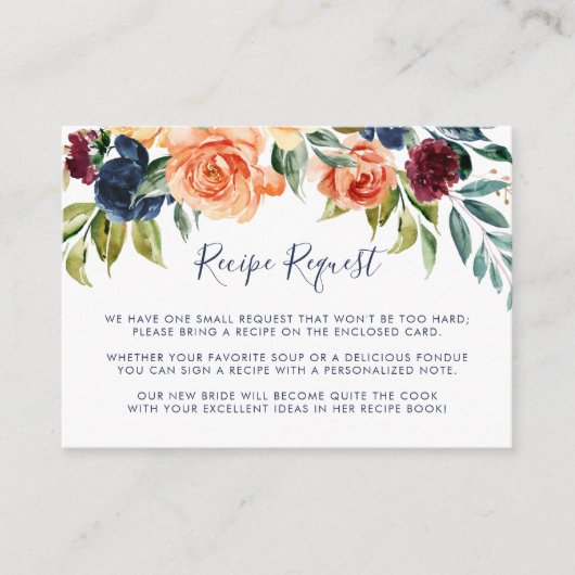 数々の – 色エレガントフローラ結婚レシピ要求 エンクロージャーカード (正面)