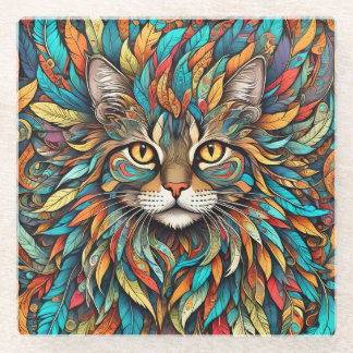 数々の-color羽根Cat 737 ガラスコースター