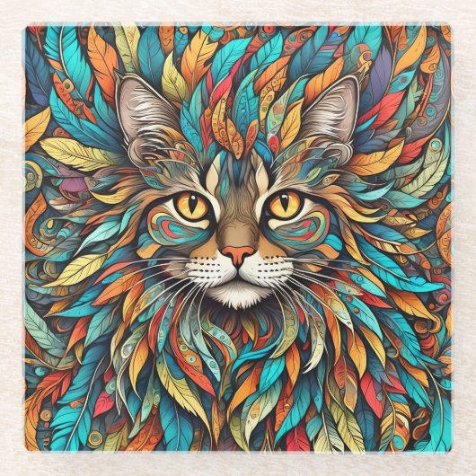 数々の-color羽根Cat 737 ガラスコースター (正面)