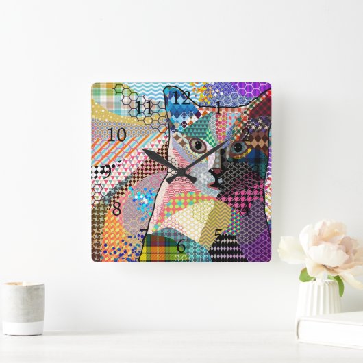 数々の-color cat 676パターン スクエア壁時計 (ホーム)