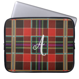 数々の-color plaid (タータンチェック)モノグラム名カスタム称 ラップトップスリーブ