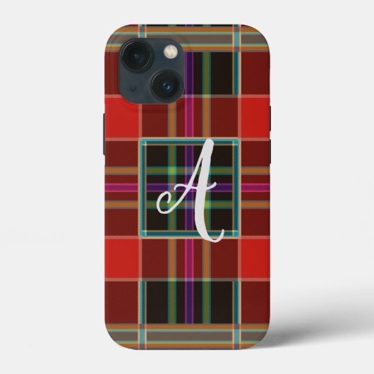 数々の-color plaid (タータンチェック)モノグラム名 Case-Mate iPhoneケース (裏面)