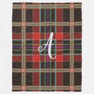 数々の-color Plaid (タータンチェック)モノグラム、ネームカスタム フリースブランケット