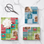 数々のBlock Christmas 2フォトお洒落 ラッピングペーパーシート<br><div class="desc">2つの正方形の写真を使用してユニークとトレンディーハッピーホリデー記念を作る。最初に文字と写真を追加。カラフルとおもしろいの色ブロックのデザインお洒落で、写真の種類と領域。</div>
