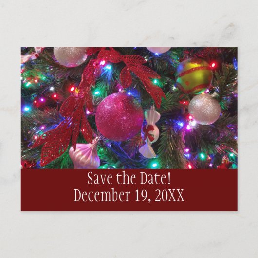 数々のChristmas Tree Save the Date 案内ポストカード (正面)