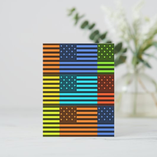 数々のUSA国旗のベク市松模様にトル模様アート ポストカード (スタンド正面)