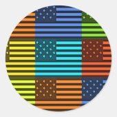 数々のUSA国旗のベク市松模様にトル模様アート ラウンドシール (正面)