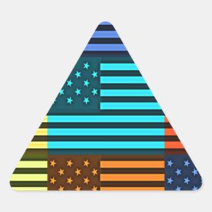 数々のUSA国旗のベク市松模様にトル模様アート 三角形シール