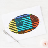 数々のUSA国旗のベク市松模様にトル模様アート 楕円形シール (封筒)