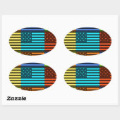 数々のUSA国旗のベク市松模様にトル模様アート 楕円形シール (シート)