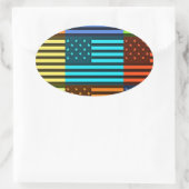 数々のUSA国旗のベク市松模様にトル模様アート 楕円形シール (バッグ)