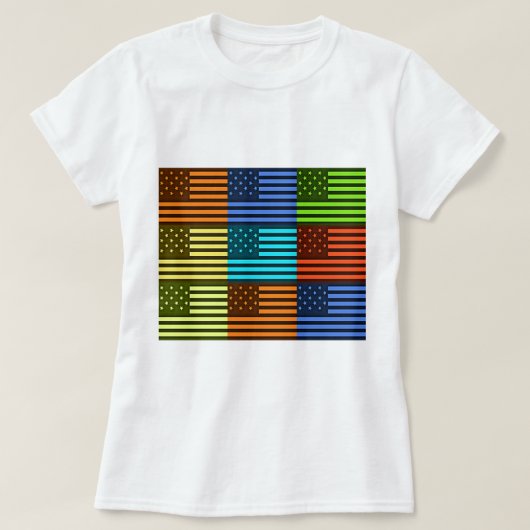 数々のUSA国旗のベク市松模様にトル模様アート Tシャツ (デザイン正面)