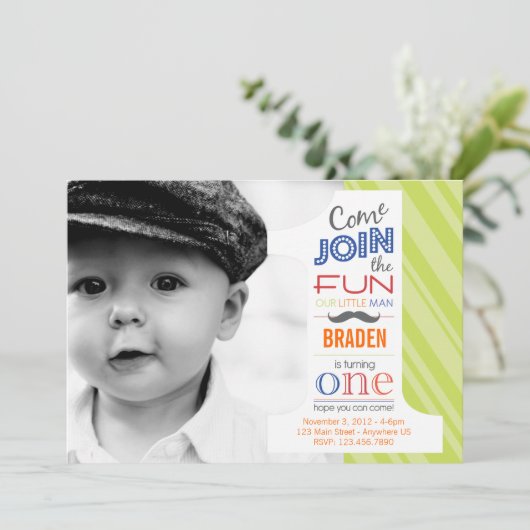 数おもしろいの髭の最初誕生日の招待 招待状 (スタンド正面)