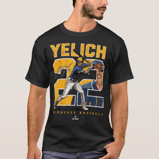 数とポートレートクリスチャンYelich Milwaukee MLB Tシャツ (正面)