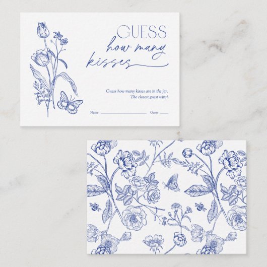 数のキス青ブライダルシャワーゲーム エンクロージャーカード (正面/裏面)