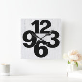 数はっきりした顔オンホワイトウォッシュウッド スクエア壁時計 (ホーム)
