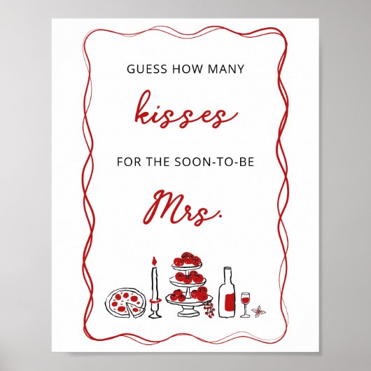 数を推測するキスイタリアン赤ブライダルシャワー ポスター (正面)