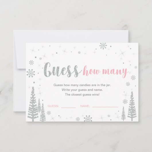 数を推測する |ウィンターピンクの赤ちゃんシャワーゲーム 招待状 (正面)