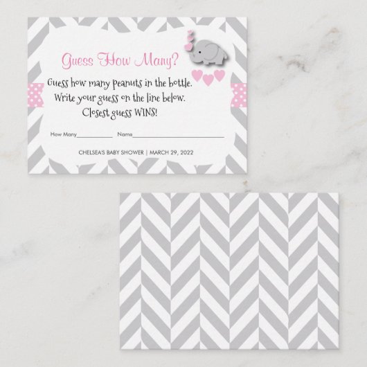 数を推測する – ピンク象 エンクロージャーカード (正面/裏面)