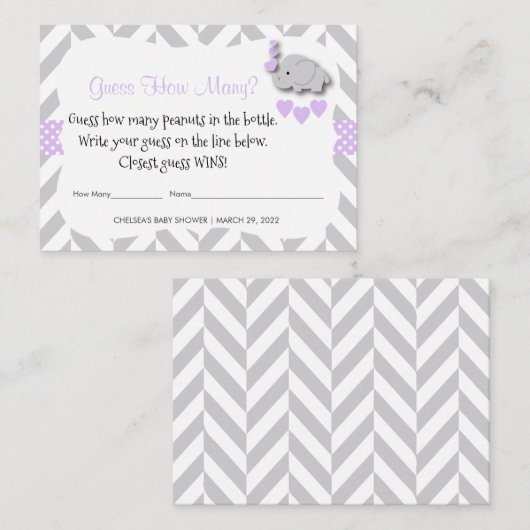 数を推測する – 紫色の象 エンクロージャーカード (正面/裏面)