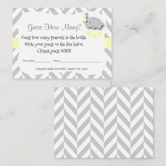 数を推測する – 黄色い象 エンクロージャーカード (正面/裏面)